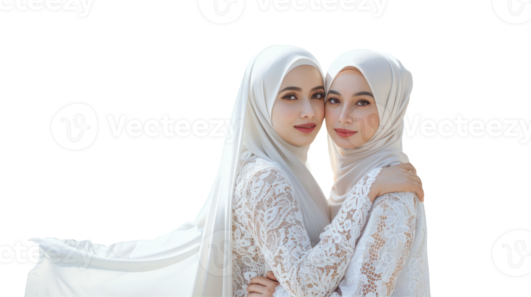 Two women in white dresses are posing for the camera png