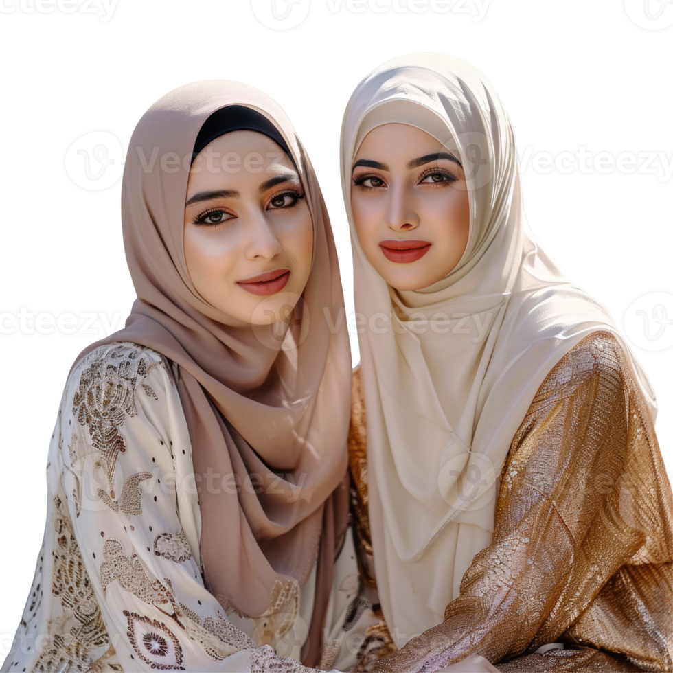 Two women wearing hijab pose for the camera png