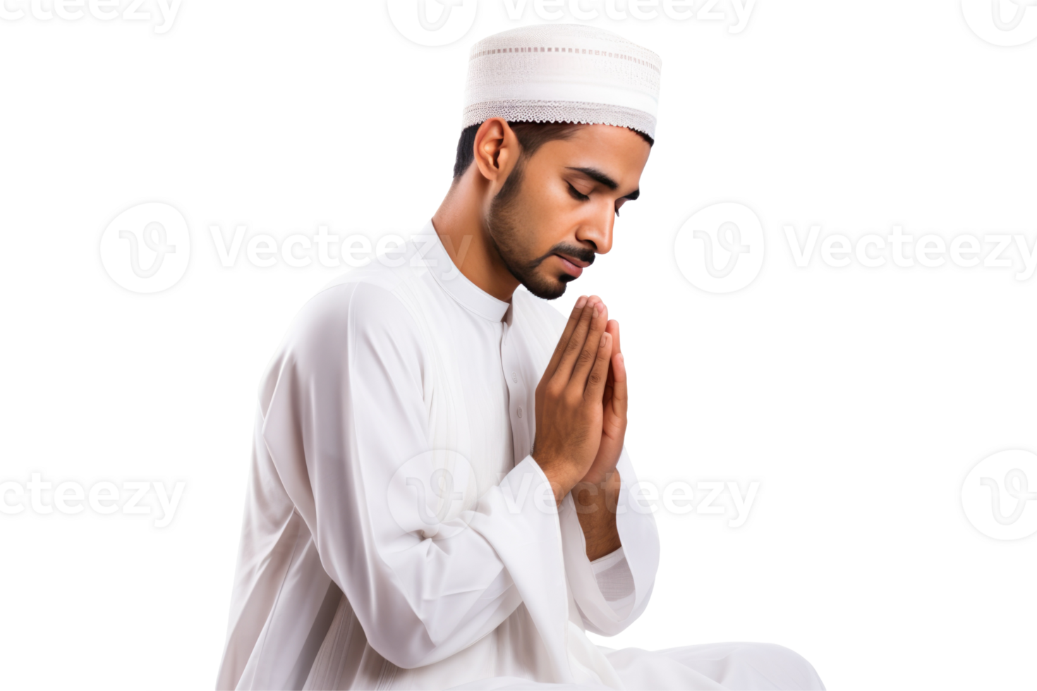 Muslim man praying isolated on black background png