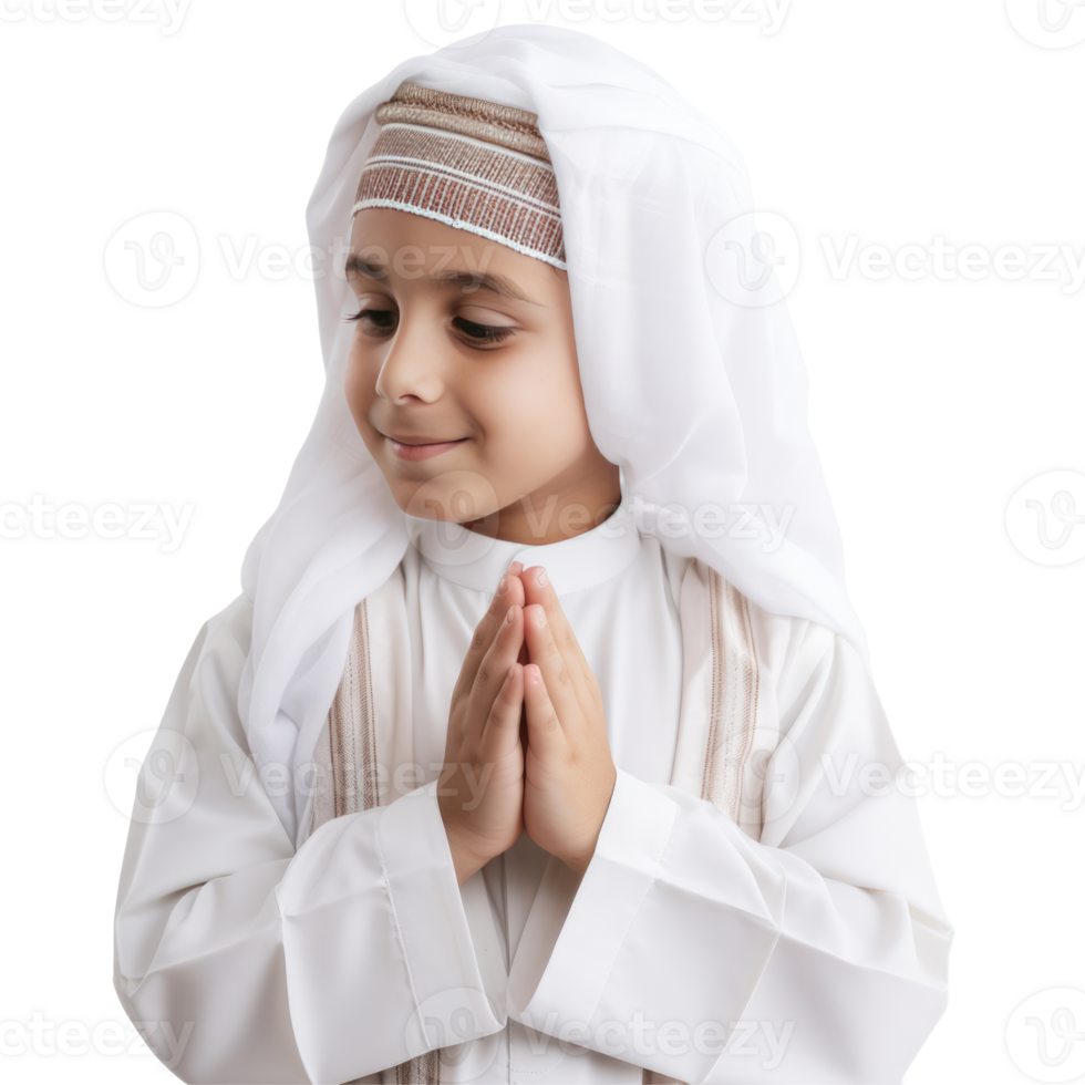 A young boy in a traditional muslim outfit png