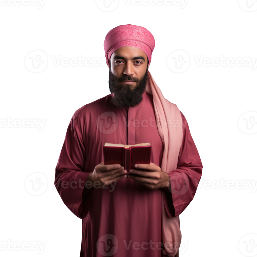 Muslim man in pink turban reading the holy book png
