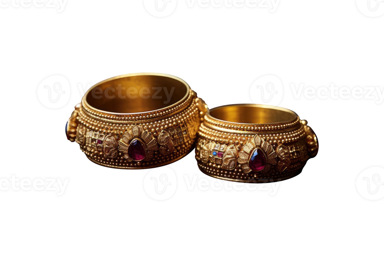 A pair of ornate gold Indian-style earrings png