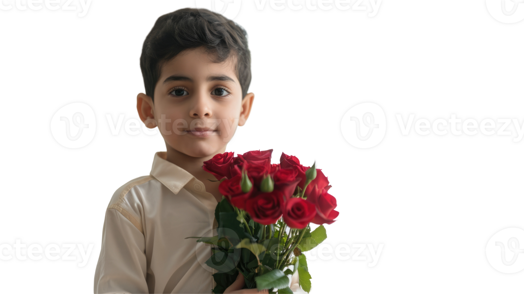A young boy holding a bouquet of roses png