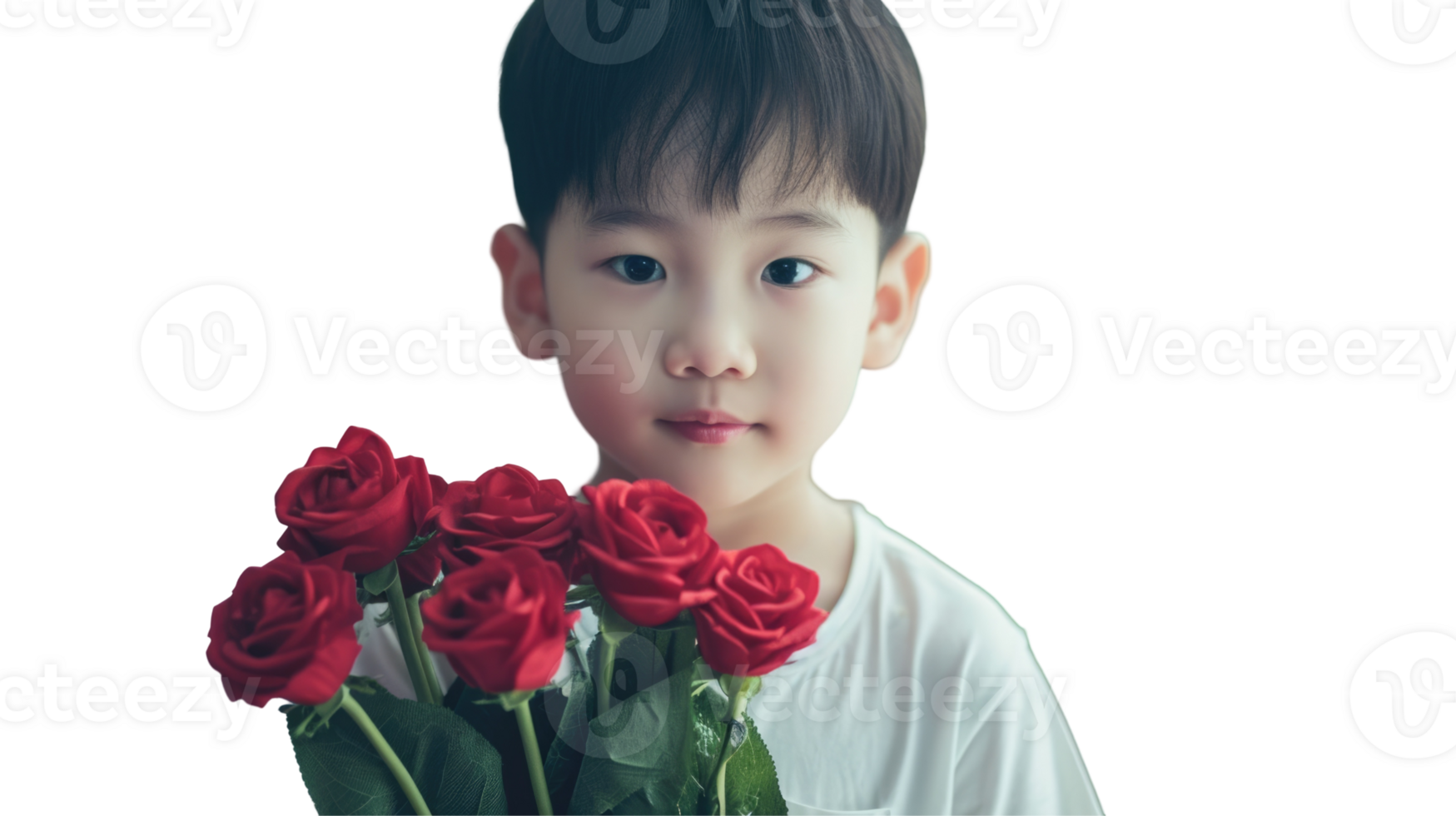A young boy holding a bunch of roses png