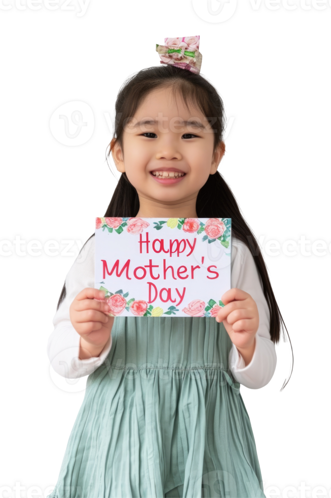 A little girl holding a happy mother's day card png