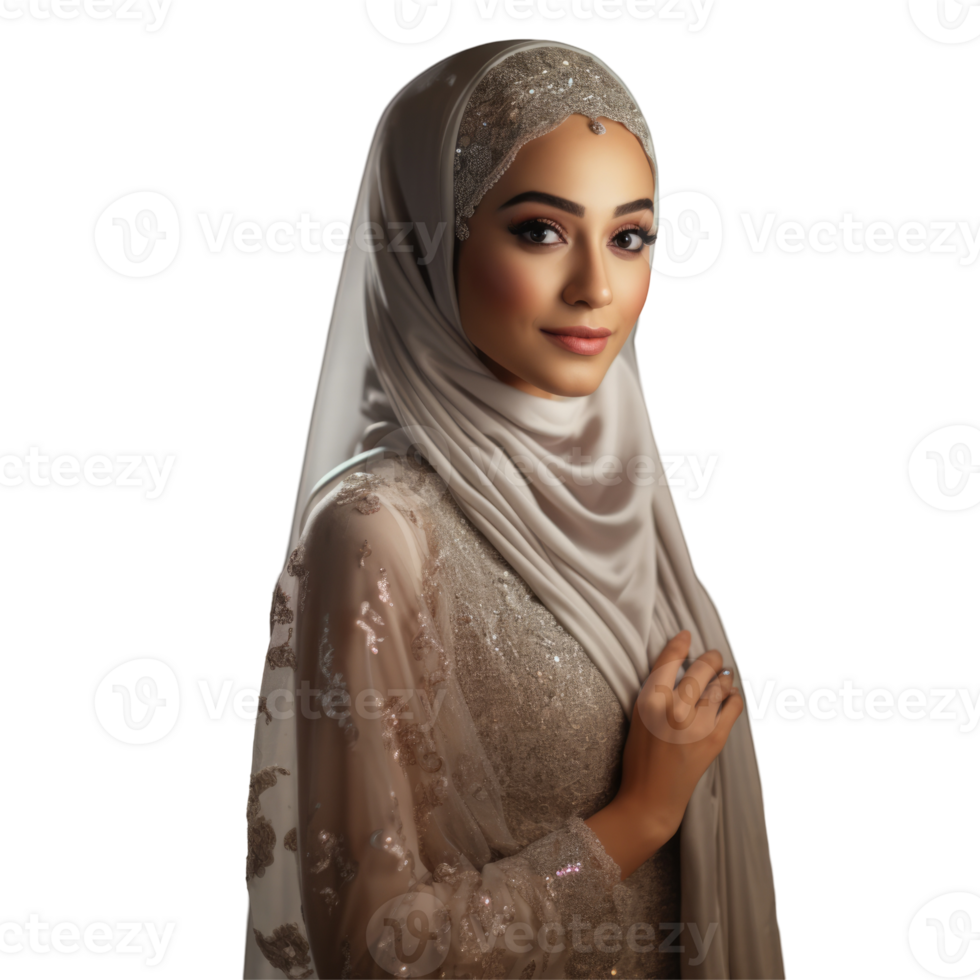 A beautiful woman in a hijab wearing a white dress png