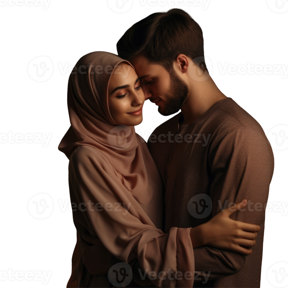 Muslim couple in a romantic pose isolated on black background png