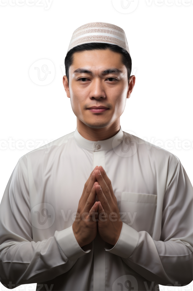 Asian man in white clothes praying png