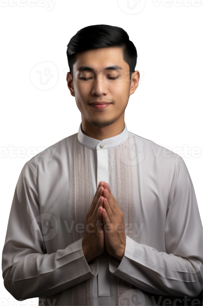 Asian man praying isolated on black background png