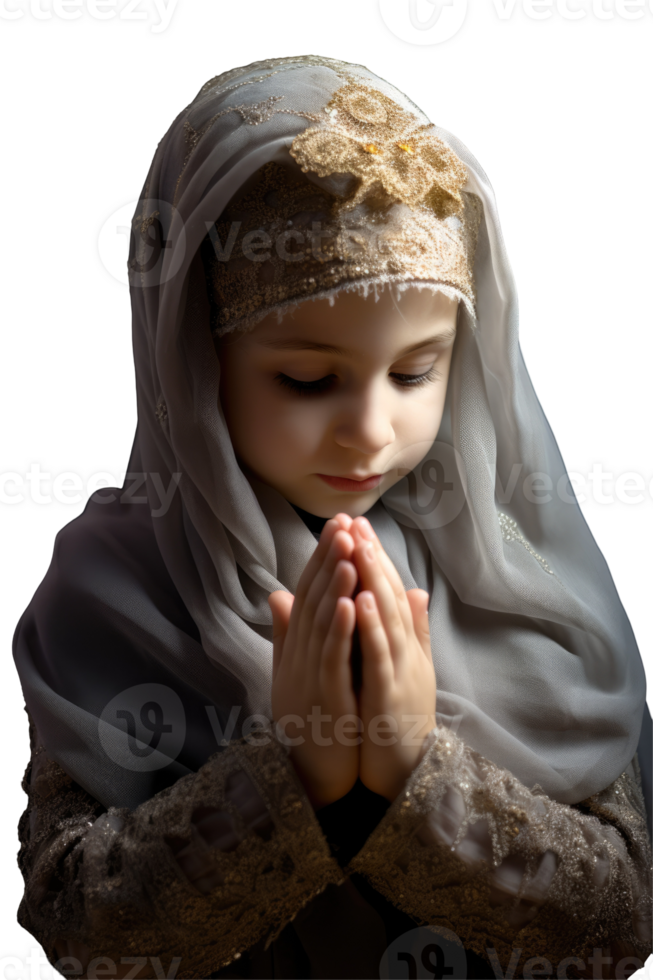 A little girl in a hijab praying png