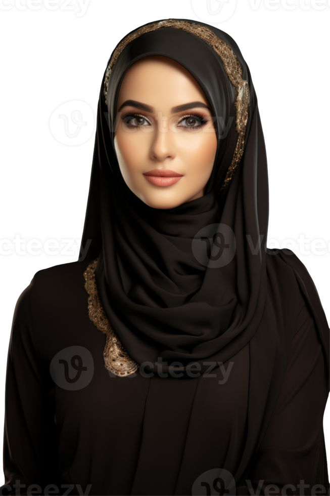 Beautiful muslim woman in black hijab png