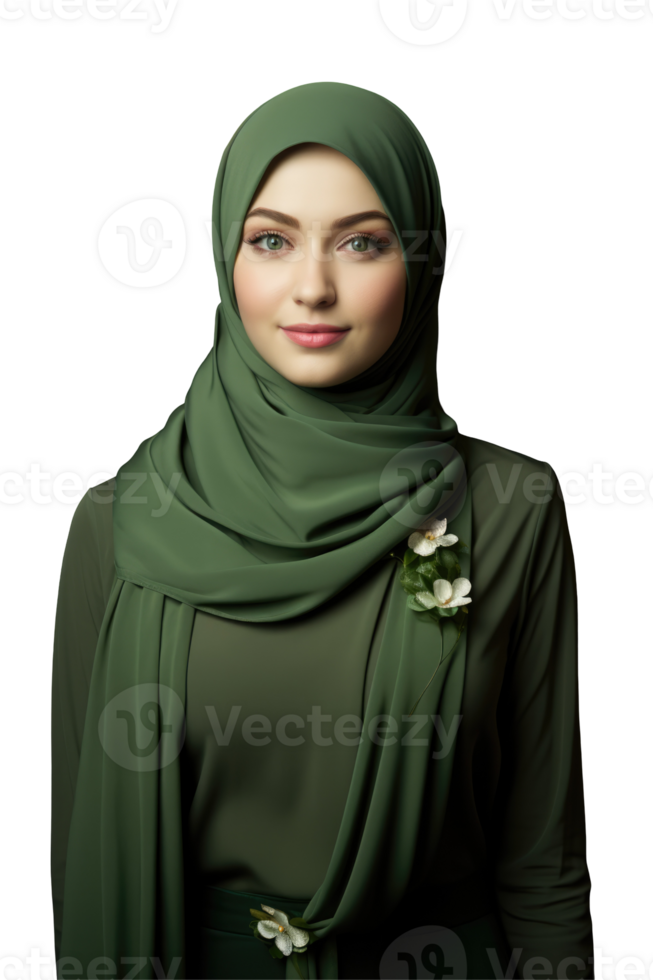 A beautiful woman wearing a green hijab png