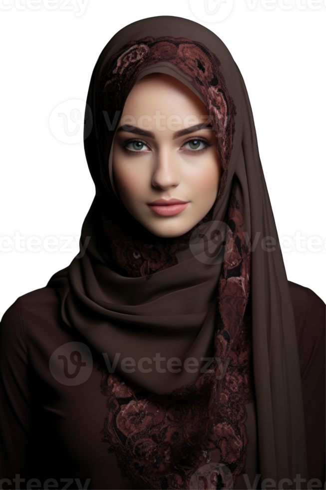 Beautiful woman in brown hijab with brown eyes png