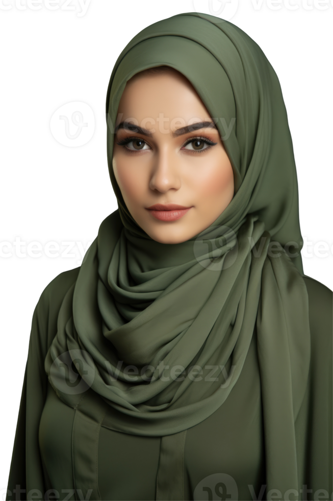A beautiful woman in a green hijab png