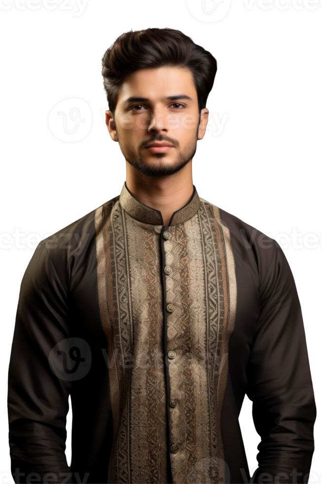 A man in a brown and gold kurta png
