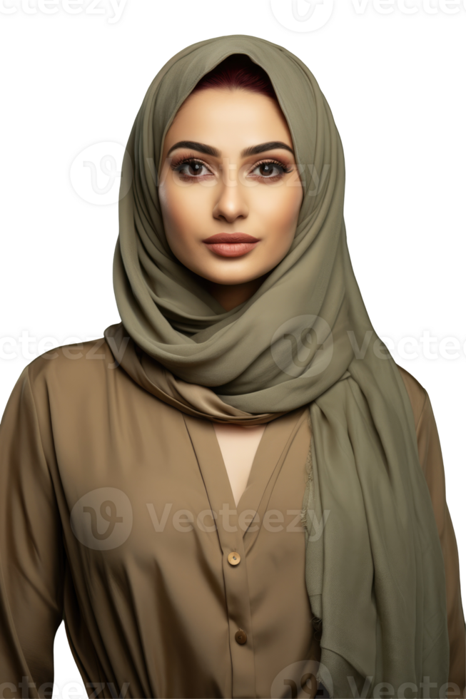 Beautiful young woman wearing hijab on black background png