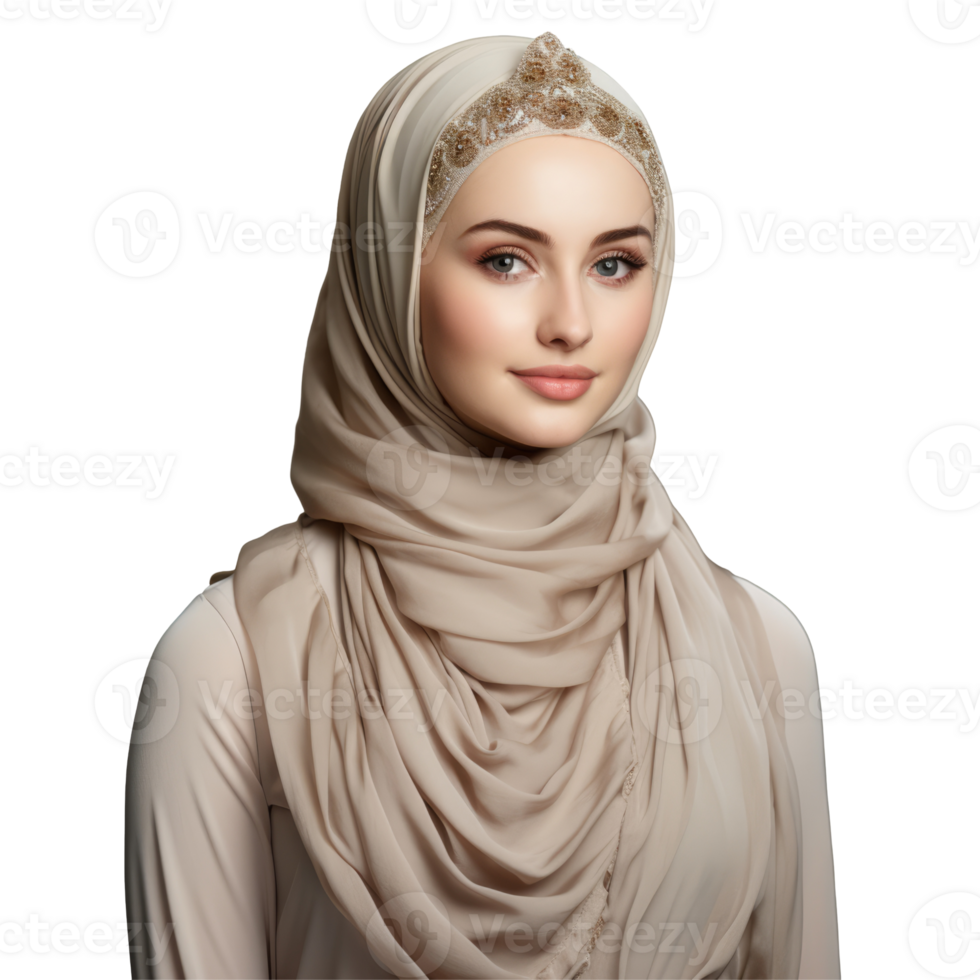 Beautiful young woman in a beige hijab png