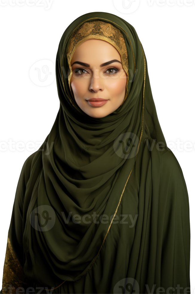 Beautiful muslim woman in green hijab png
