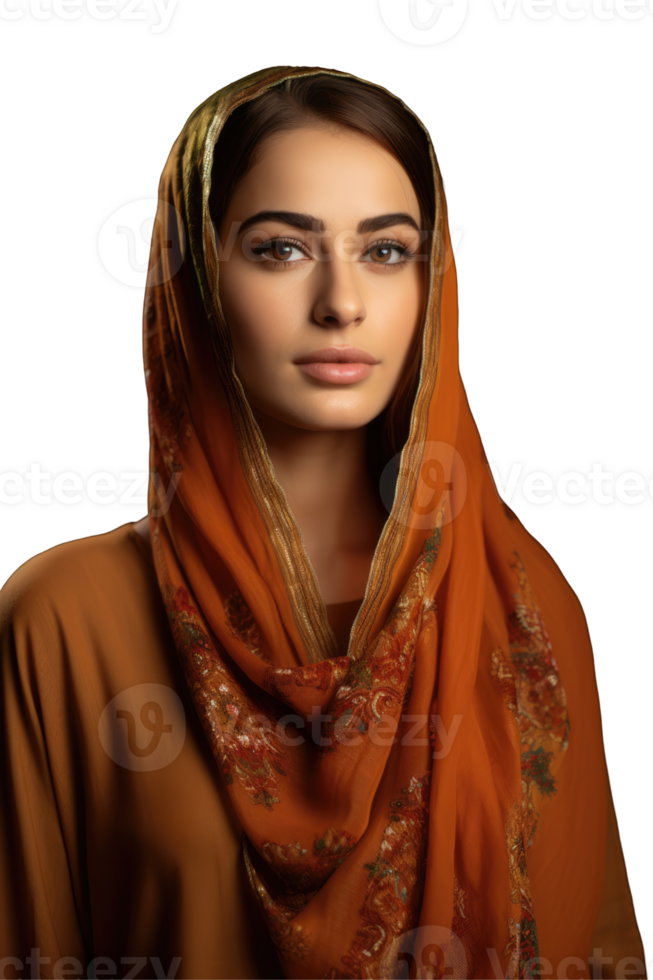 A beautiful woman in an orange shawl png