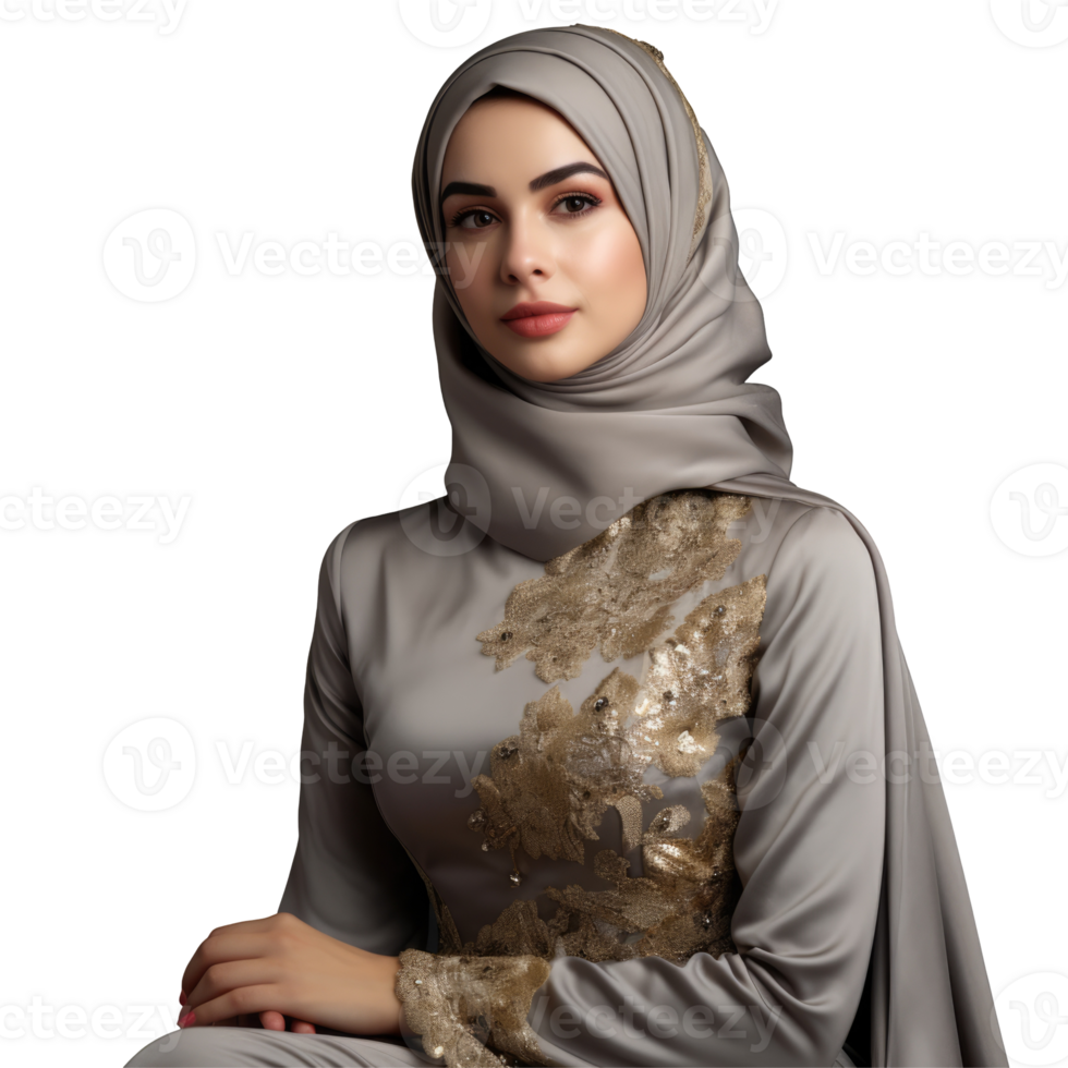 A beautiful woman in a grey hijab png