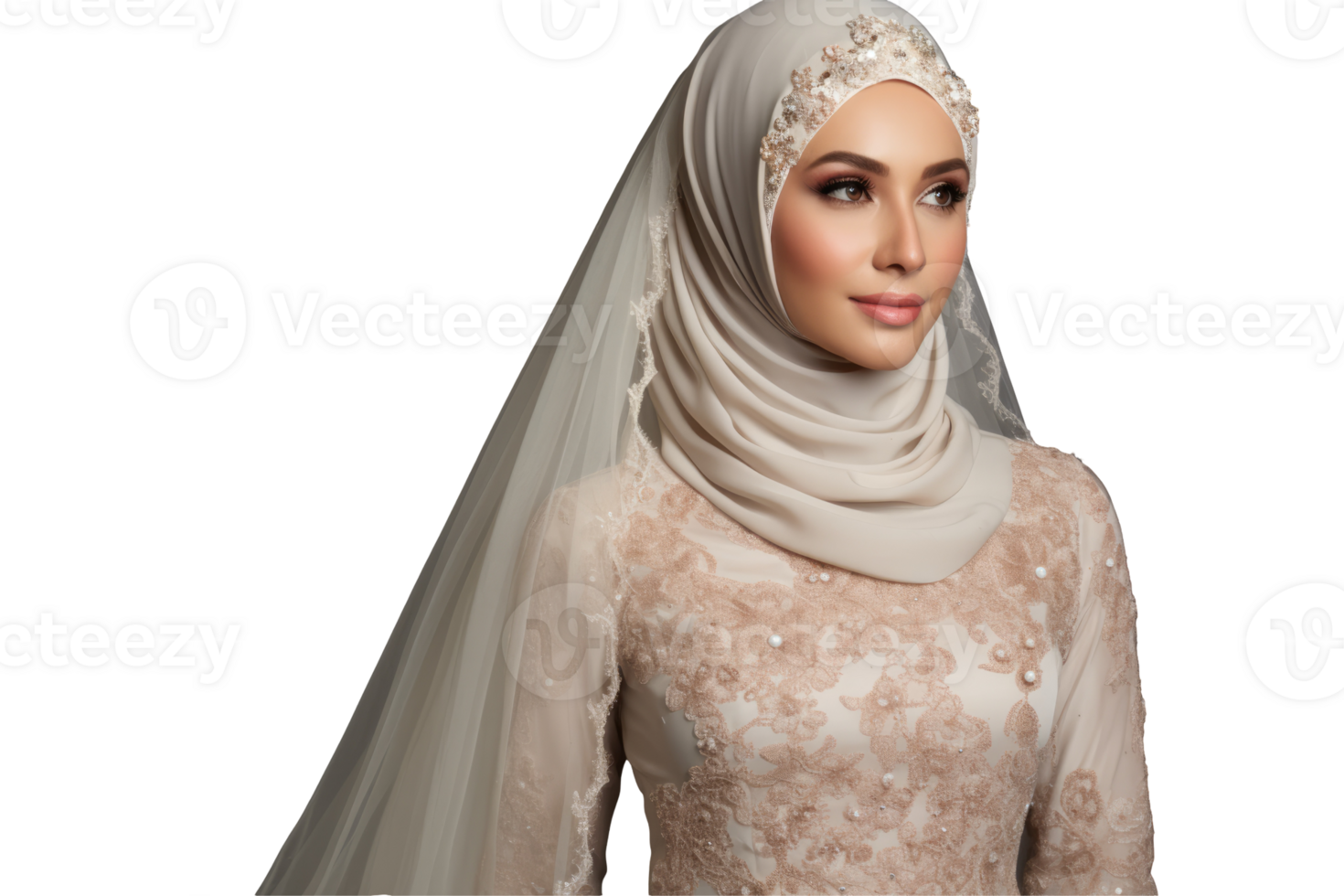 A beautiful woman in a wedding dress and veil png