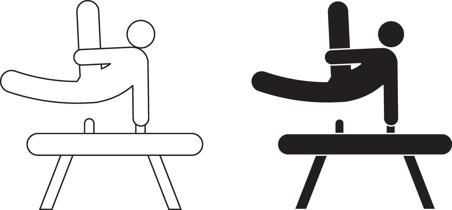 gymnast on pommel horse icon set vector