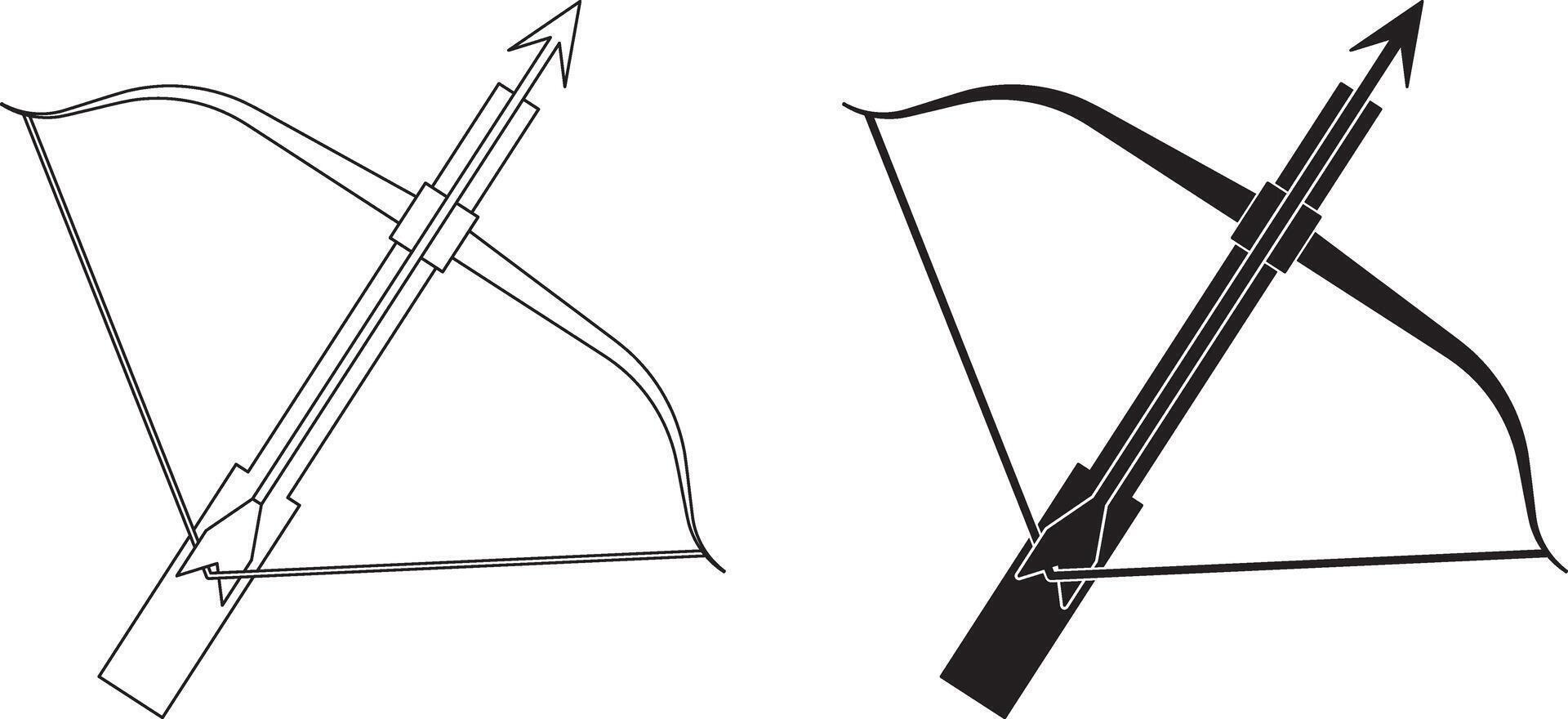 outline silhouette top view crossbow icon set vector
