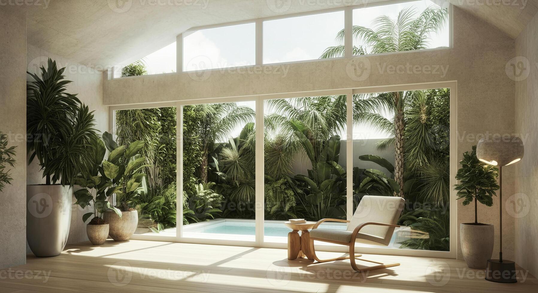 Escape into tranquility with this serene indoor oasis, featuring lush greenery photo