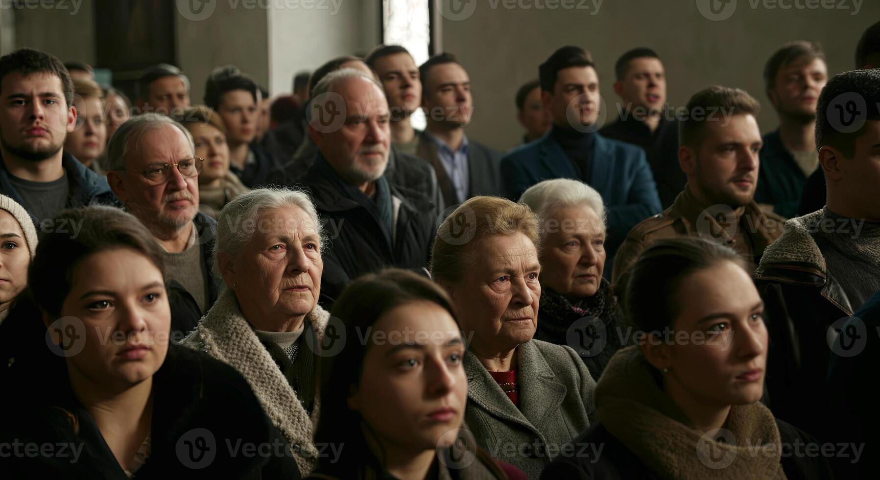 A captivating scene reveals a diverse group of people in a moment of shared focus photo