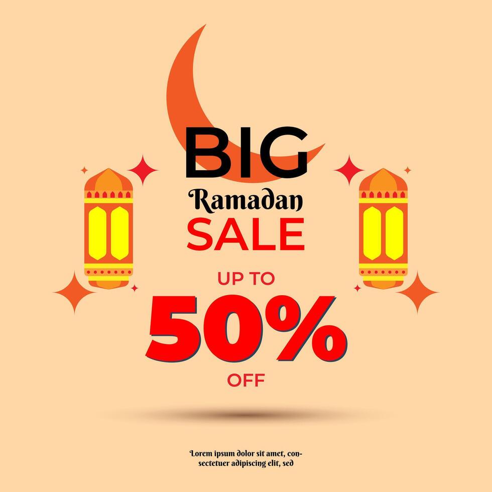 Ramadan sale banner template for promotion. flat design with lantern and crescent moon vector