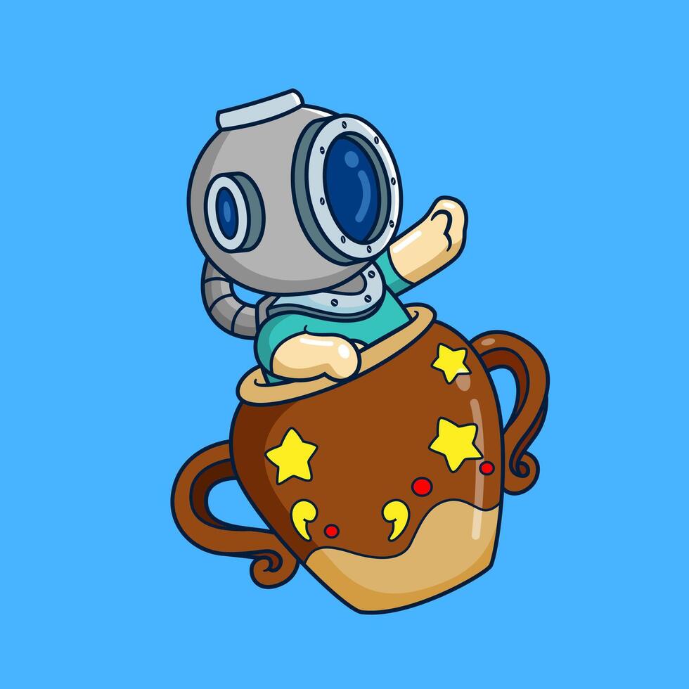 diver come out of a very large brown pot vector