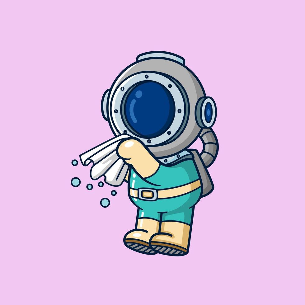 the diver was sick and sneezed into a handkerchief vector