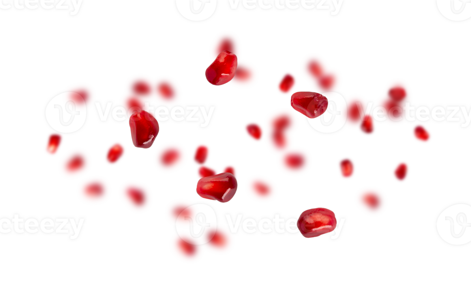 Pomegranate seeds scattered on transparency background, vibrant red color png