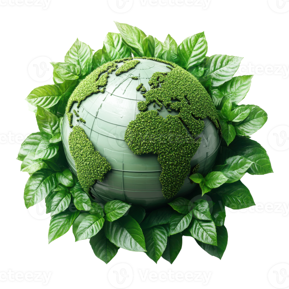 green globe surrounded by lush leaves, symbolizing environmental awareness and sustainability png
