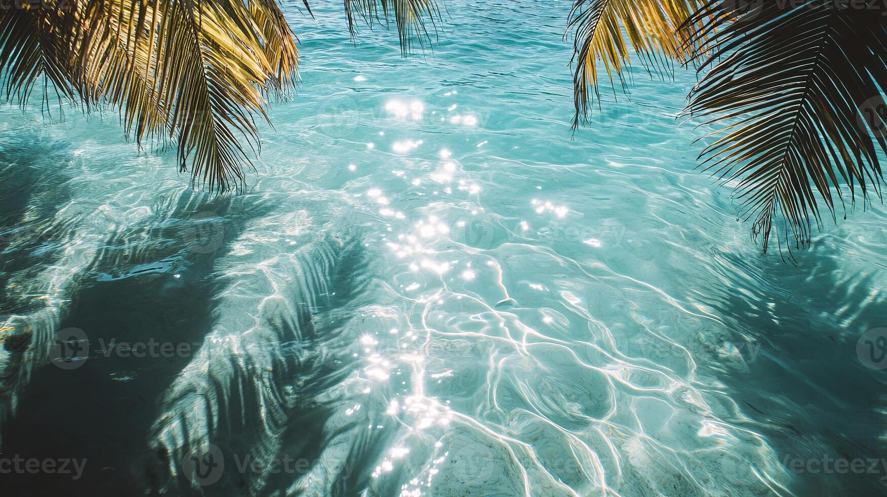 Turquoise waves shimmer under the gentle embrace of palm shadows, igniting dreams of paradise photo