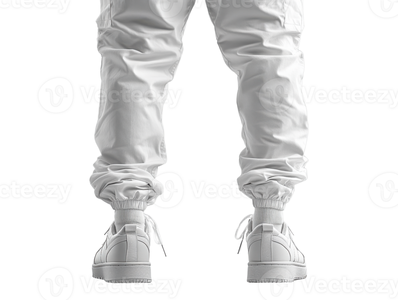 White joggers and sneakers from back, showcasing modern style png