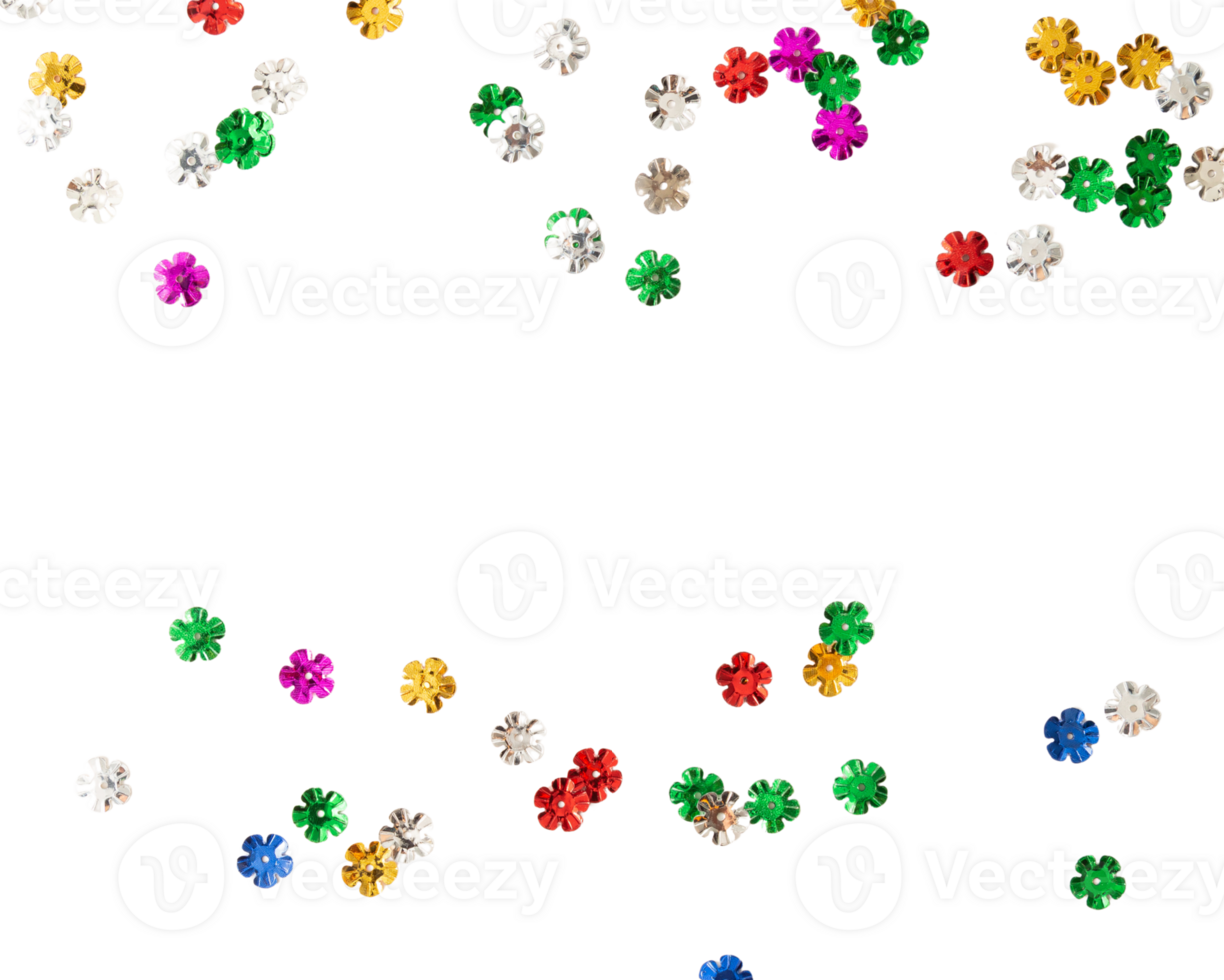 Colorful flower shaped beads scattered on transparency background create vibrant and playful atmosphere png