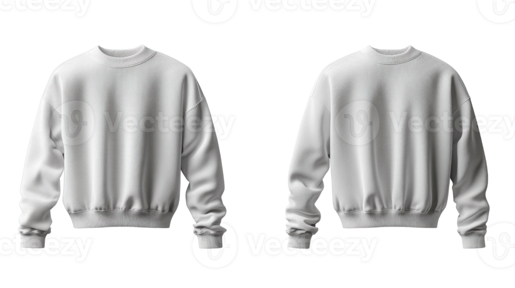 plain white sweatshirt displayed from two angles, showcasing its design and fit png
