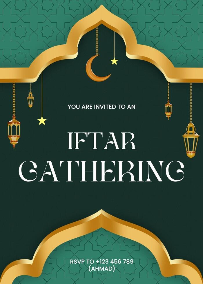 Green and Gold Iftar Invitation template