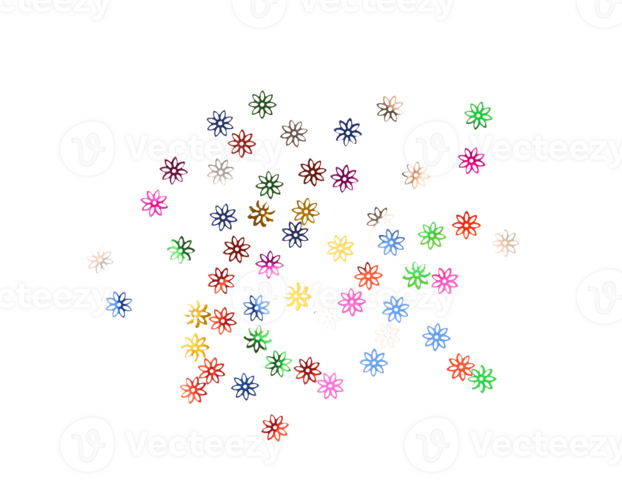 Colorful confetti flowers scattered on transparency background create vibrant and cheerful atmosphere png