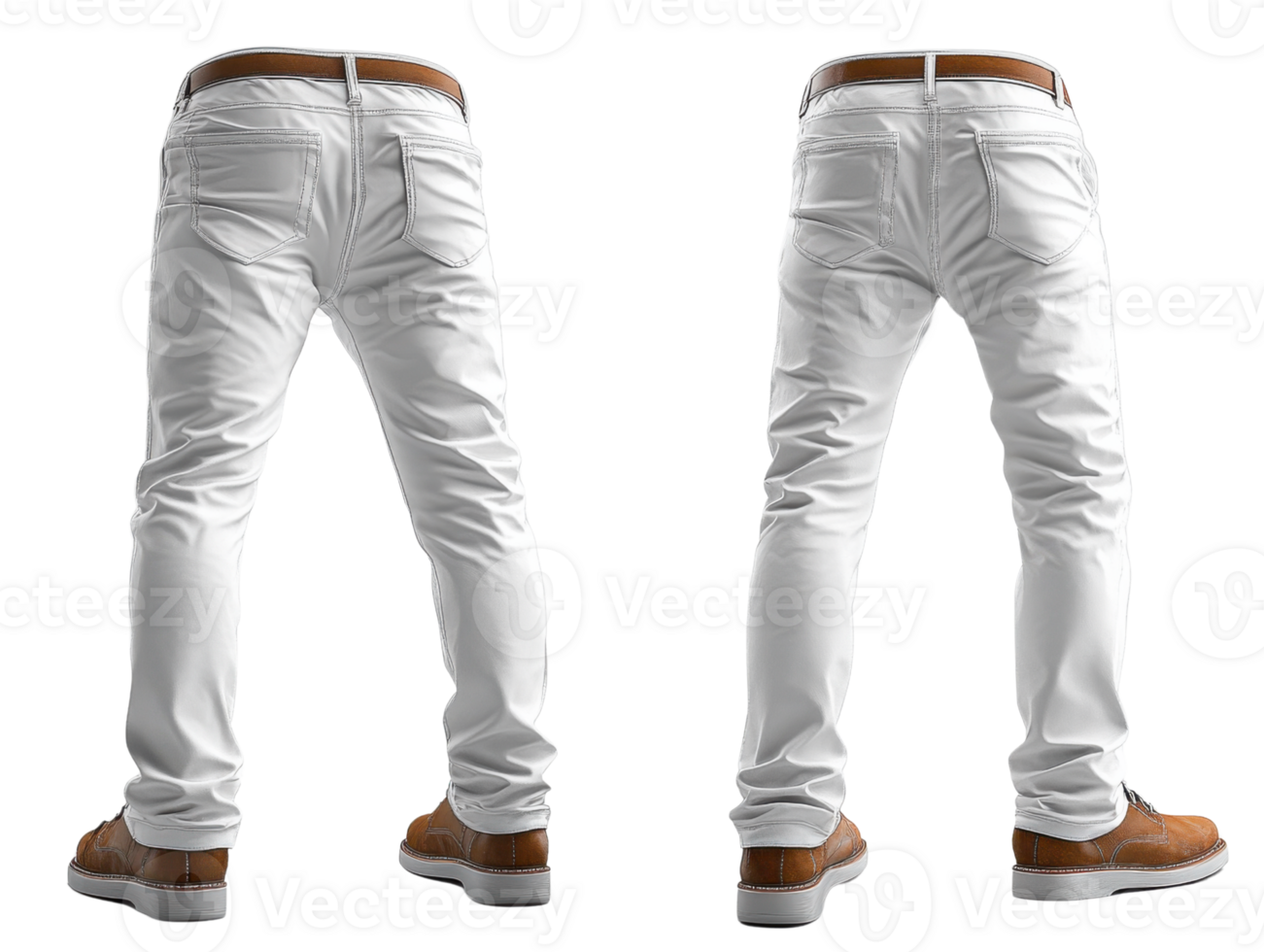 White jeans with brown shoes, back view, stylish and modern png