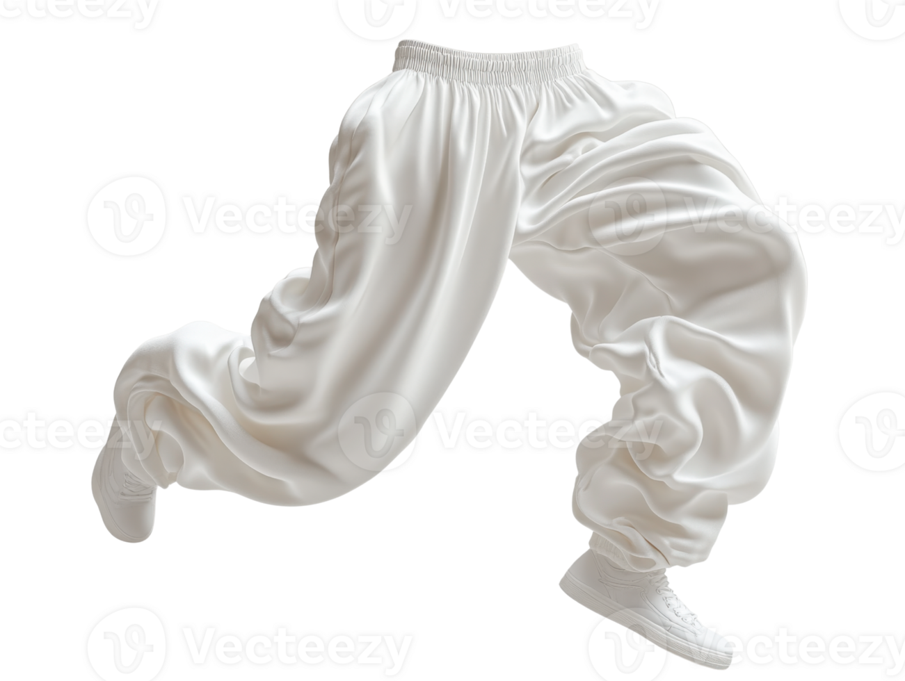 Stylish white baggy pants with relaxed fit and sneakers. Perfect for casual wear png
