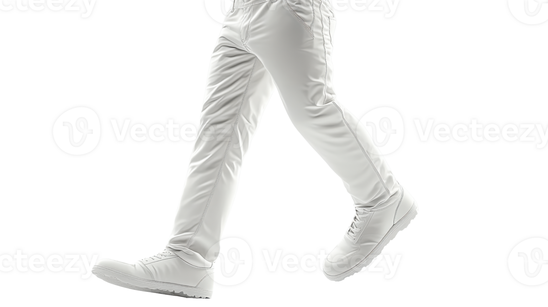 Walking in white shoes and pants, showcasing modern style and comfort png