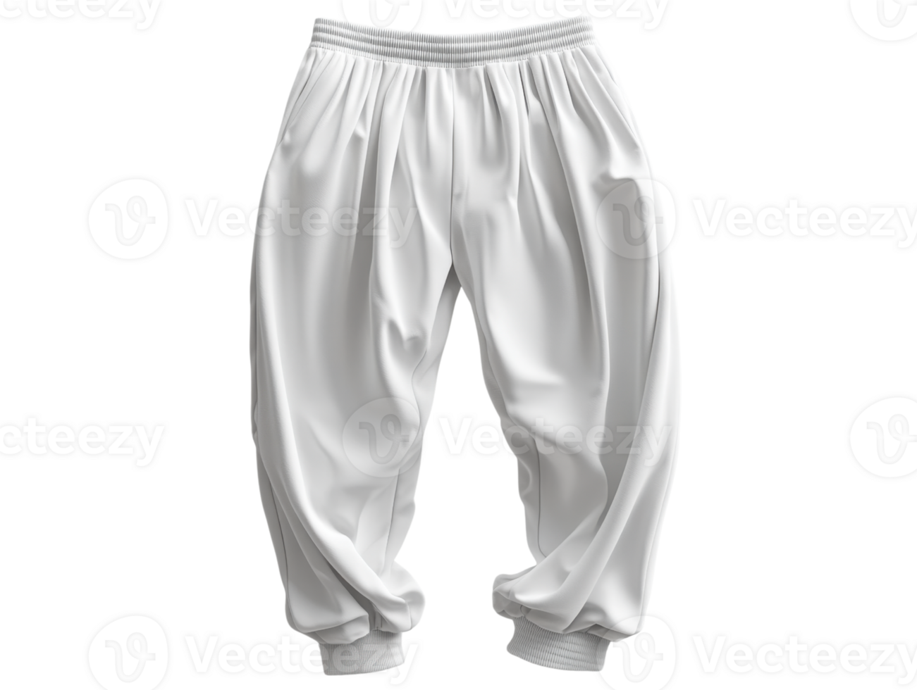 White athletic pants with elastic waistband and cuffs, ideal for sports or casual wear png
