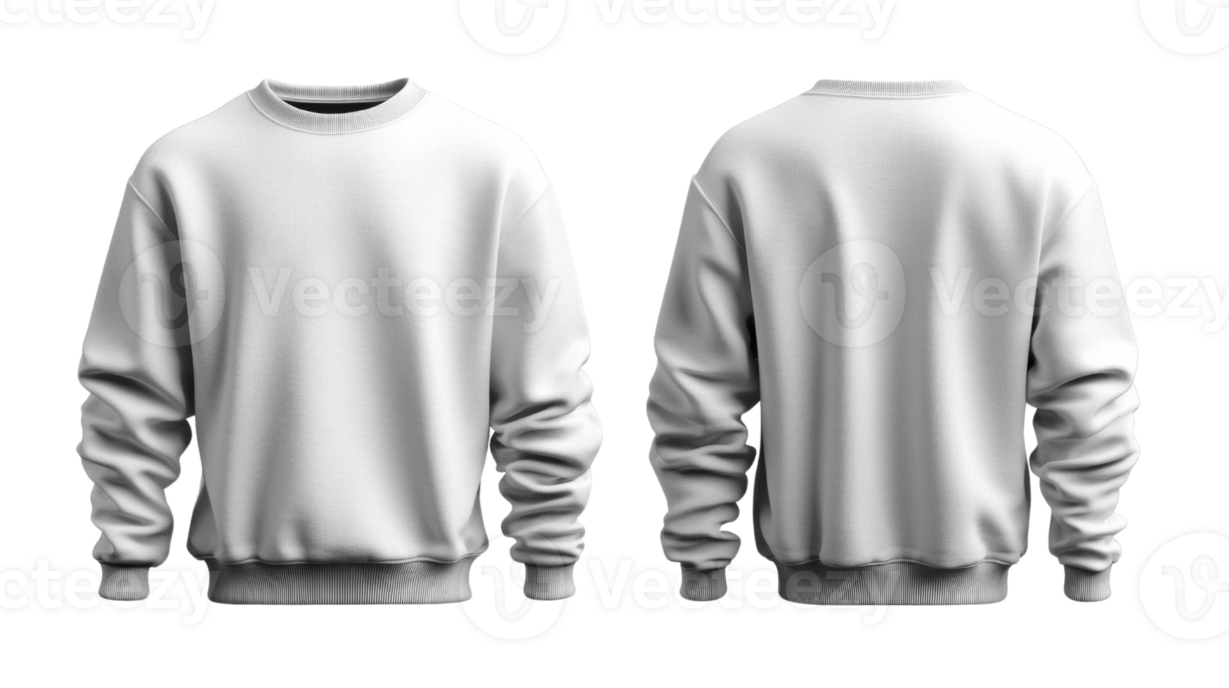 Plain White sweatshirt with long sleeves, front and back view, casual wear png