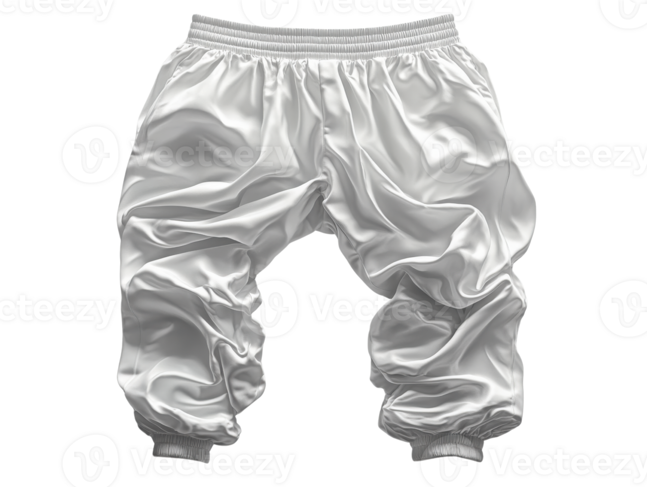 Sleek white satin pants with relaxed fit and elastic waistband, perfect for casual wear or lounging png