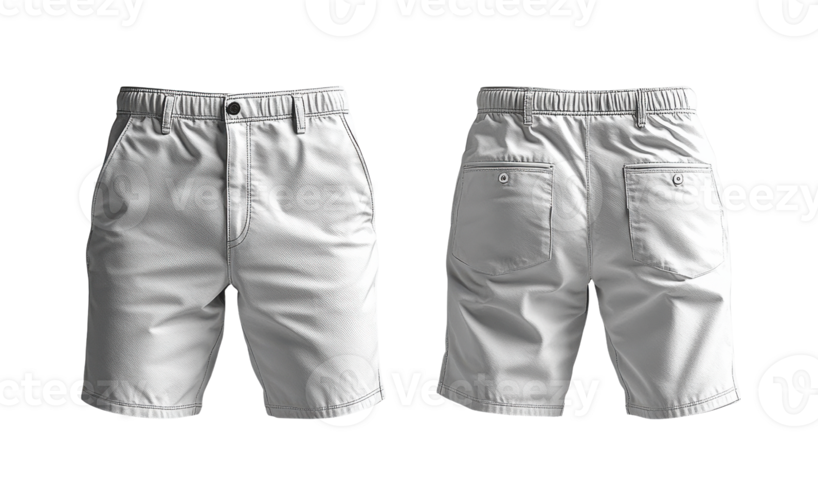 Light gray shorts with elastic waistband and pockets, perfect for summer wear png