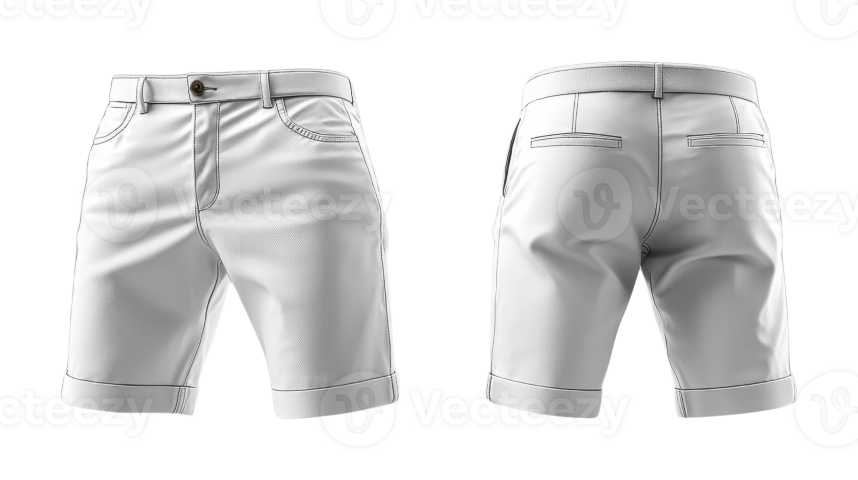 White shorts with rolled cuffs, front and back view, casual style png