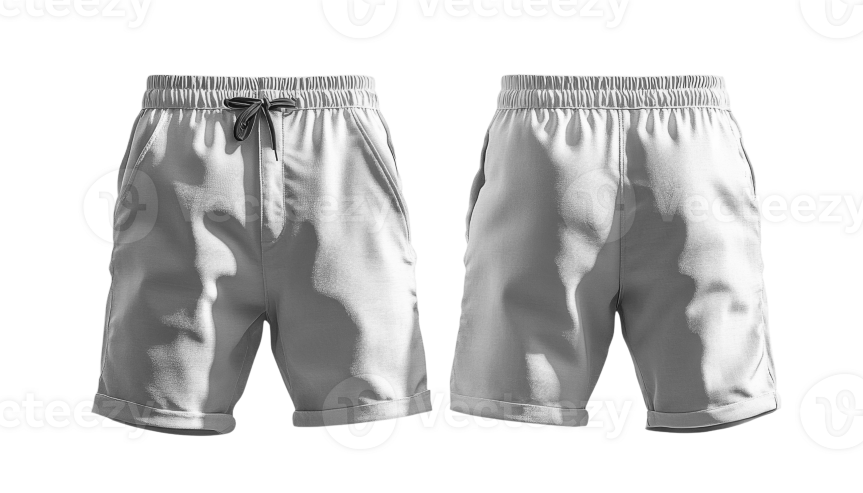 Light gray shorts with elastic waistband and pockets, perfect for casual wear png