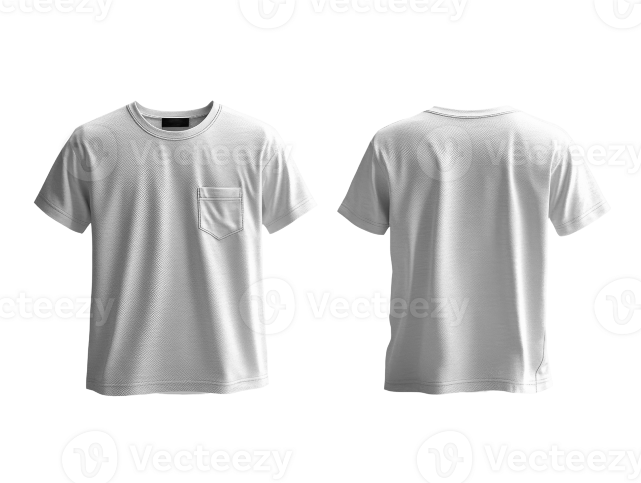 Plain White t shirt with pocket, front and back view, plain design, casual wear png